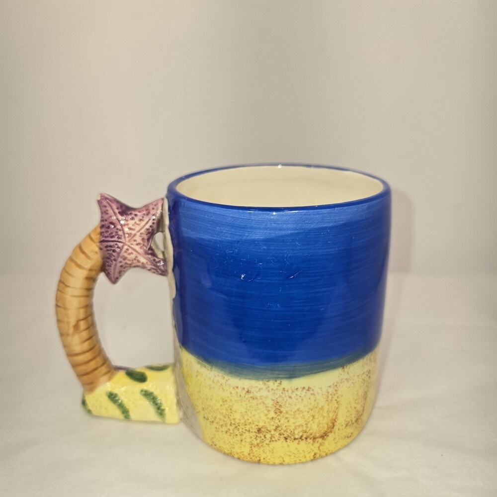 3D Dolphin Ocean Beach Ceramic & Porcelain Mug w/ Handle, Blue/Beige - Picture 3 of 8